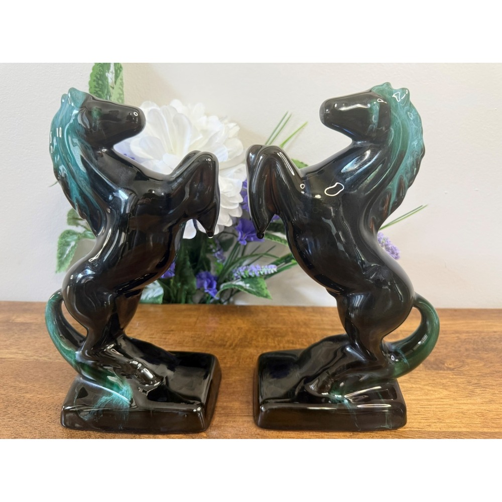 Vintage Blue Mountain Pottery Rearing Horses Pair Canadian Art Pottery Figurines